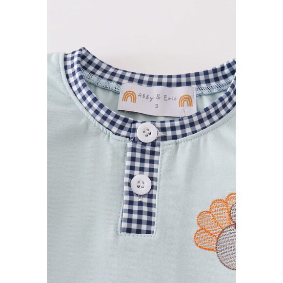 Green turkey embroidery boy top - Picture 2 of 4